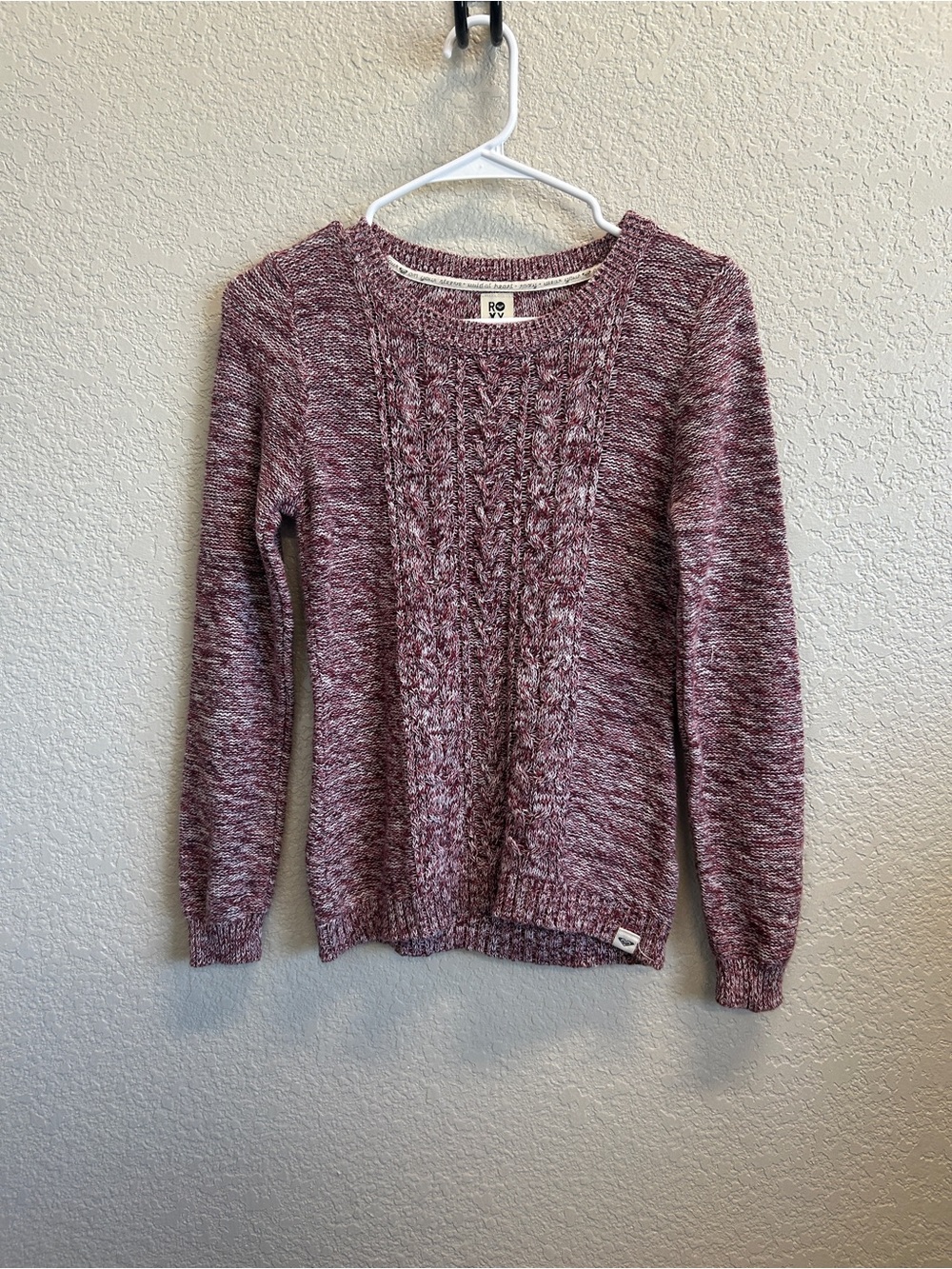 Roxy Marled Cable Crew Sweater - Rose Heather